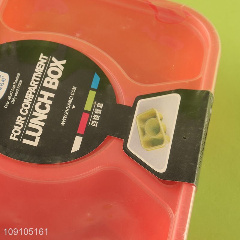 Wholesale Plastic Lunch Box 4-Compartment Plastic Bento Lunch Box with Spoon & Fork