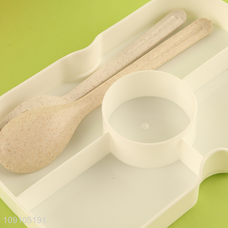 Hot Selling 3-Compartment Plastic Bento Lunch Box with Spoon, Fork & Sauce Box