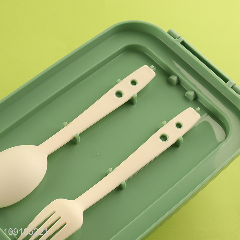 China Imports 1650ML 2-Layer Plastic Divided Bento Lunch Box with Spoon & Fork