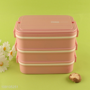 China Wholesale Lunch Box 2400ML 3-Layer Plastic Bento Lunch Box with Spoon & Fork