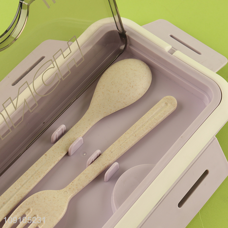 Factory Supply 1100ML 2-Compartment Plastic Bento Lunch Box with Spoon & Fork