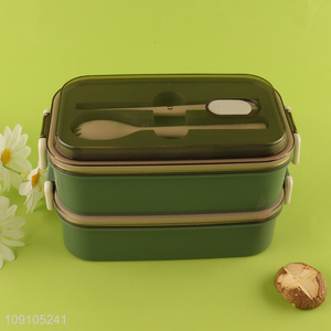 New Product 2-Layer Leakproof Stainless Steel Bento Lunch Box with Spoon & Fork