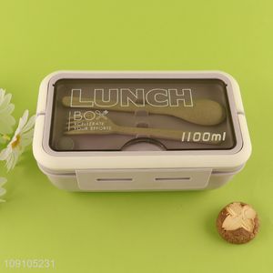 Factory Supply 1100ML 2-Compartment Plastic Bento Lunch Box with Spoon & Fork