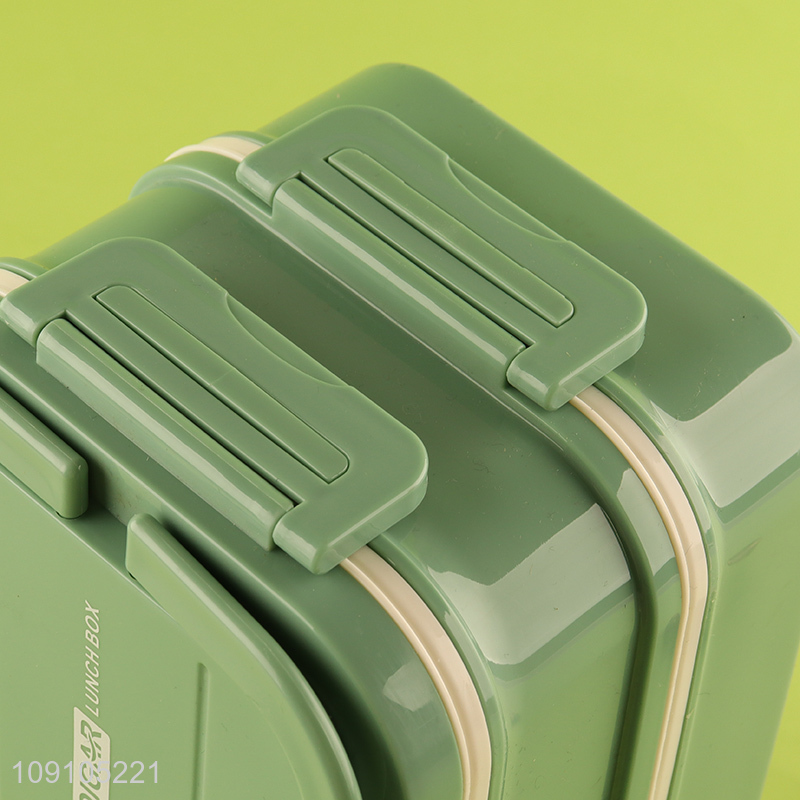 China Imports 1650ML 2-Layer Plastic Divided Bento Lunch Box with Spoon & Fork