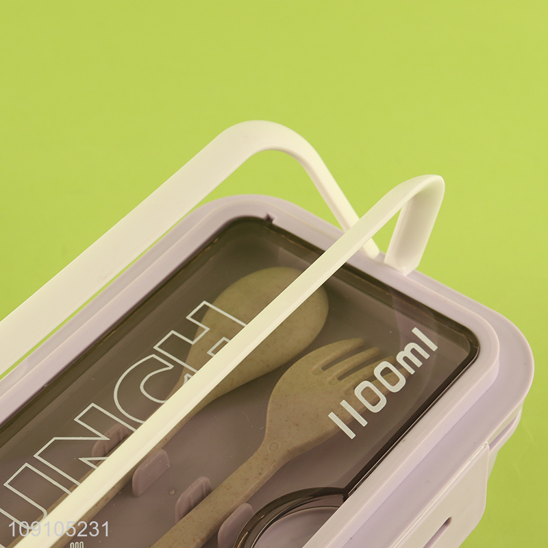 Factory Supply 1100ML 2-Compartment Plastic Bento Lunch Box with Spoon & Fork