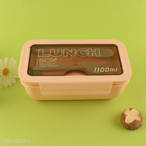 Factory Price 1100ML 2-Compartment Plastic Bento Lunch Box with Spoon & Fork