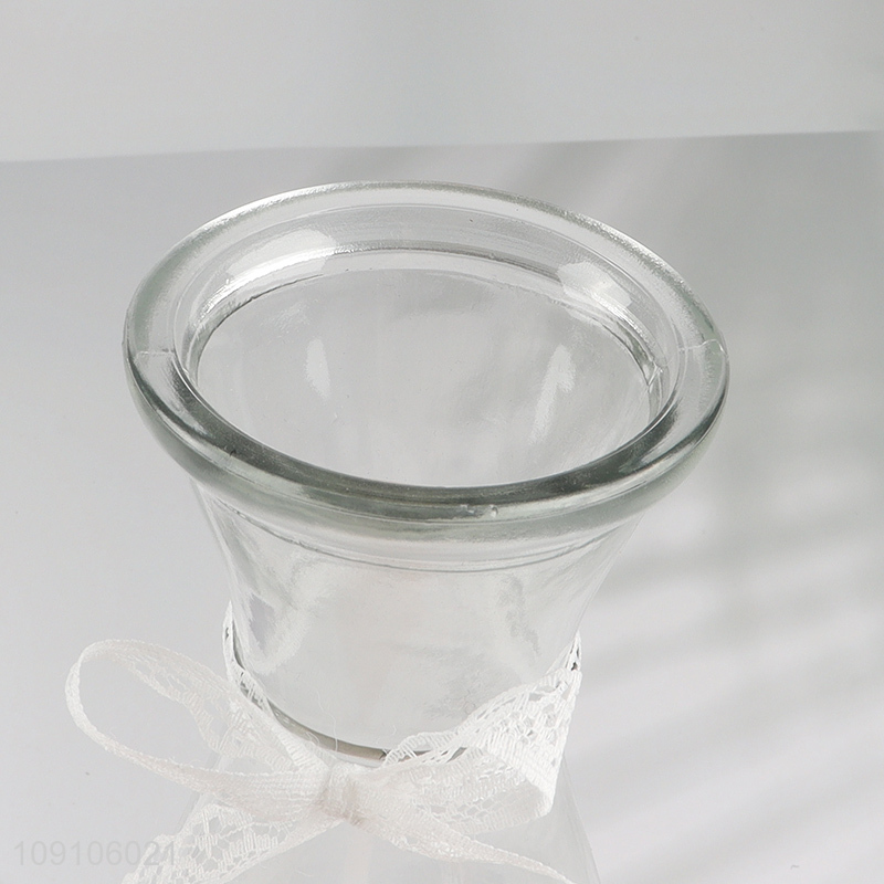 Hot selling clear home decor glass flower vase with ribbon