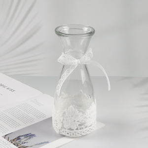 Hot selling clear home decor glass flower vase with ribbon
