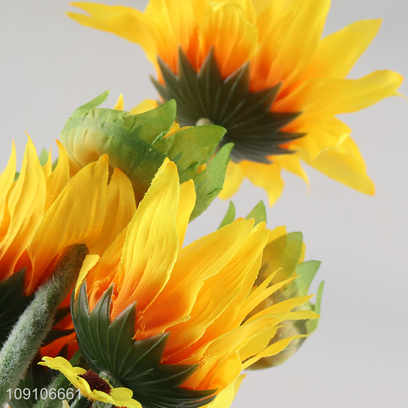 Factory Supply Artificial Sunlower Bouquet Fake Flower Faux Sunflower