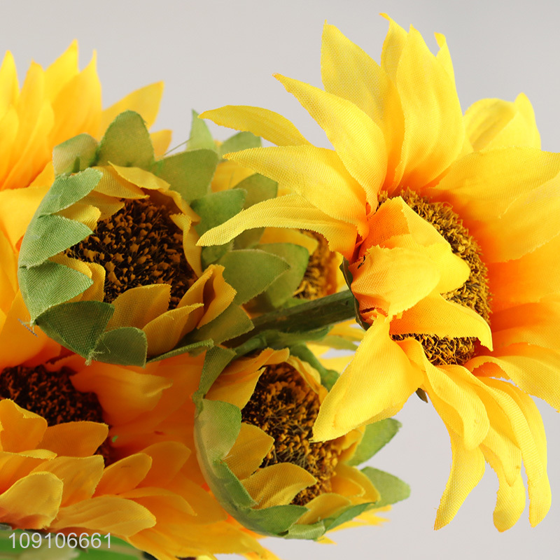 Factory Supply Artificial Sunlower Bouquet Fake Flower Faux Sunflower