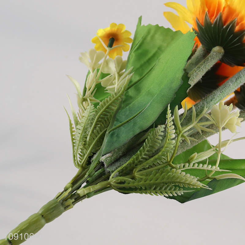 Factory Supply Artificial Sunlower Bouquet Fake Flower Faux Sunflower
