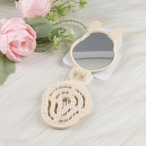 Yiwu market portable folding hair comb hair brush with makeup mirror