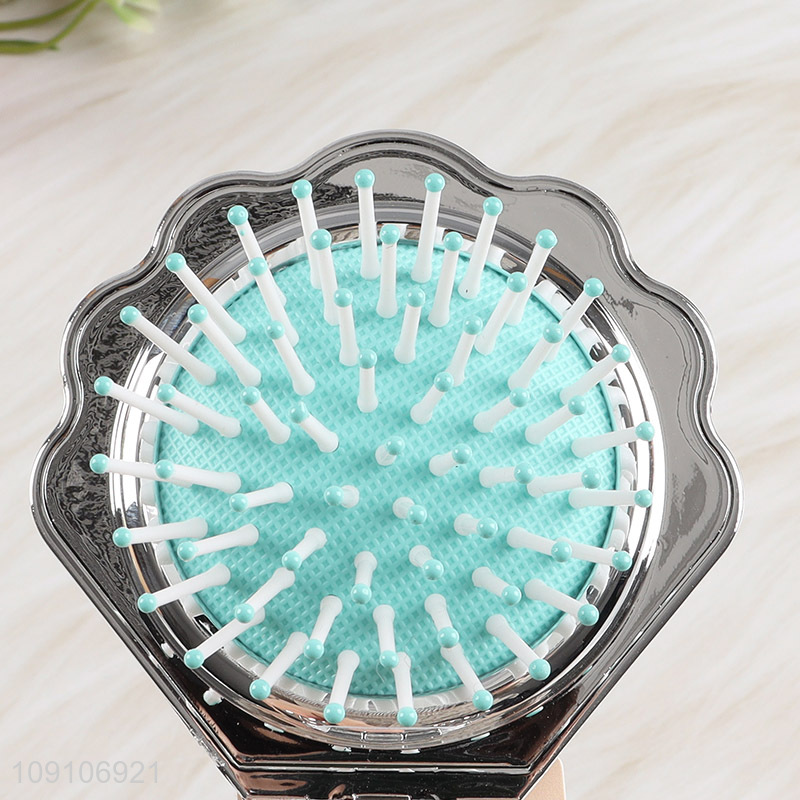 China factory shell shape folding hair comb hair brush with makeup mirror