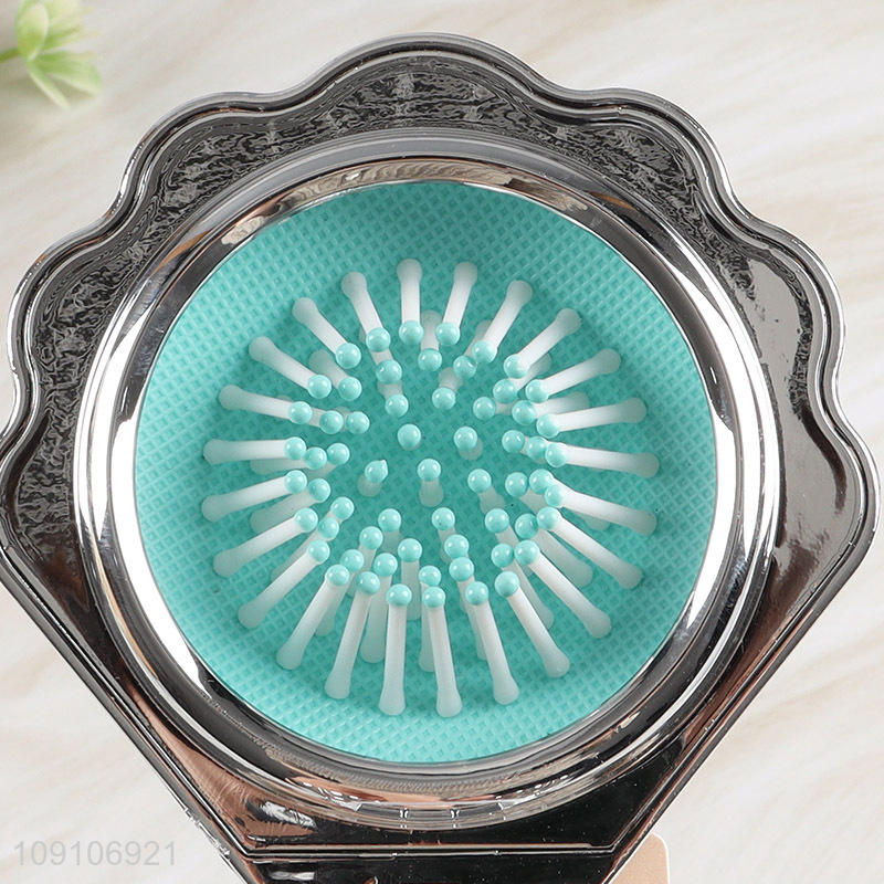 China factory shell shape folding hair comb hair brush with makeup mirror