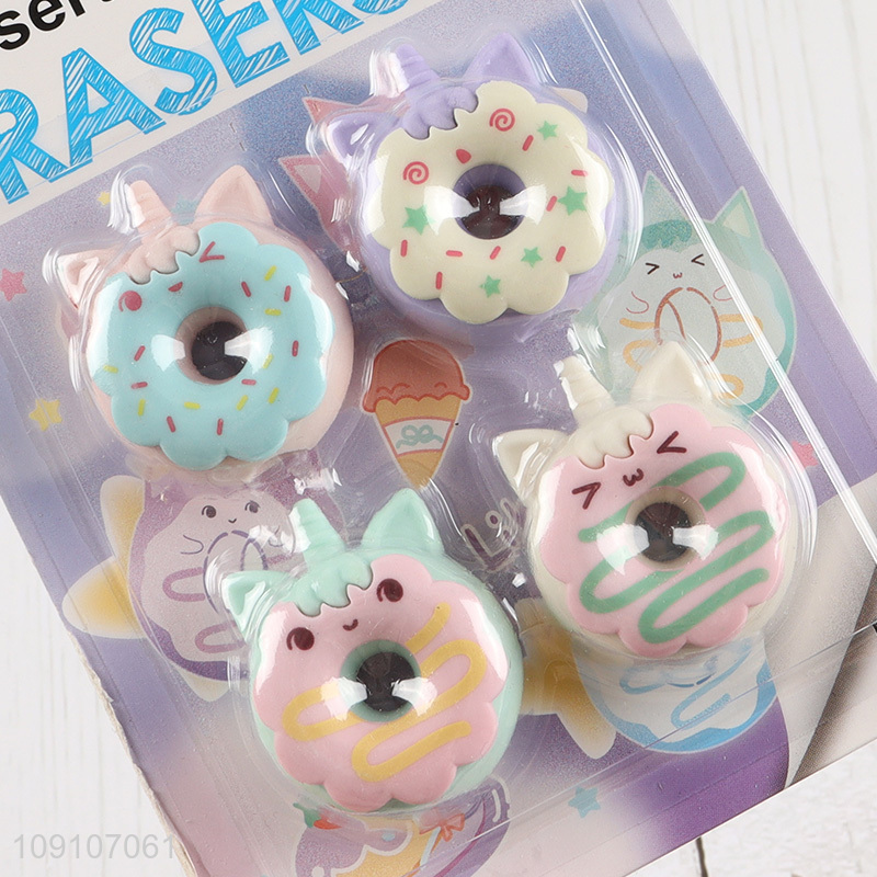 Hot products 4pcs donut shape students stationery eraser set