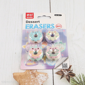 Hot products 4pcs donut shape students stationery eraser set
