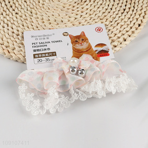 Hot products fashionable pet supplies lace pet saliva towel with bell