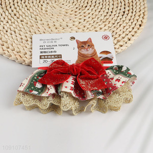 Good quality christmas style cute pet saliva towel with bow