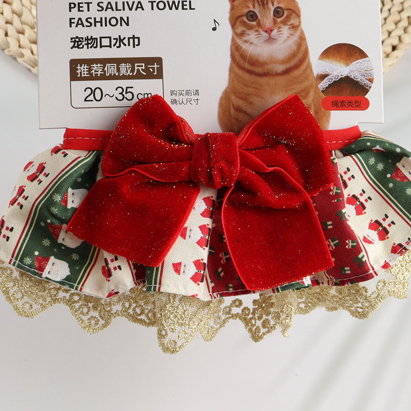 Good quality christmas style cute pet saliva towel with bow