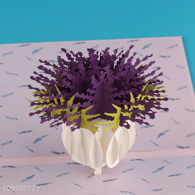 Factory Supply 3D Greeting Card Lavander Pop Up Card for Mother's Day