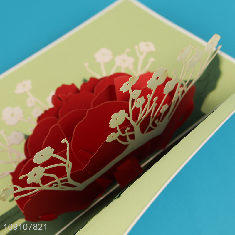 Hot Sale 3D Greeting Card Rose Flower Pop Up Card for Valentine's Day