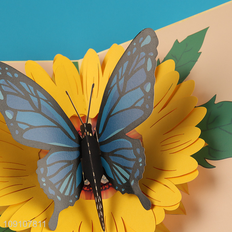 High Quality 3D Greeting Card Butterfly and Sunflower Pop Up Card