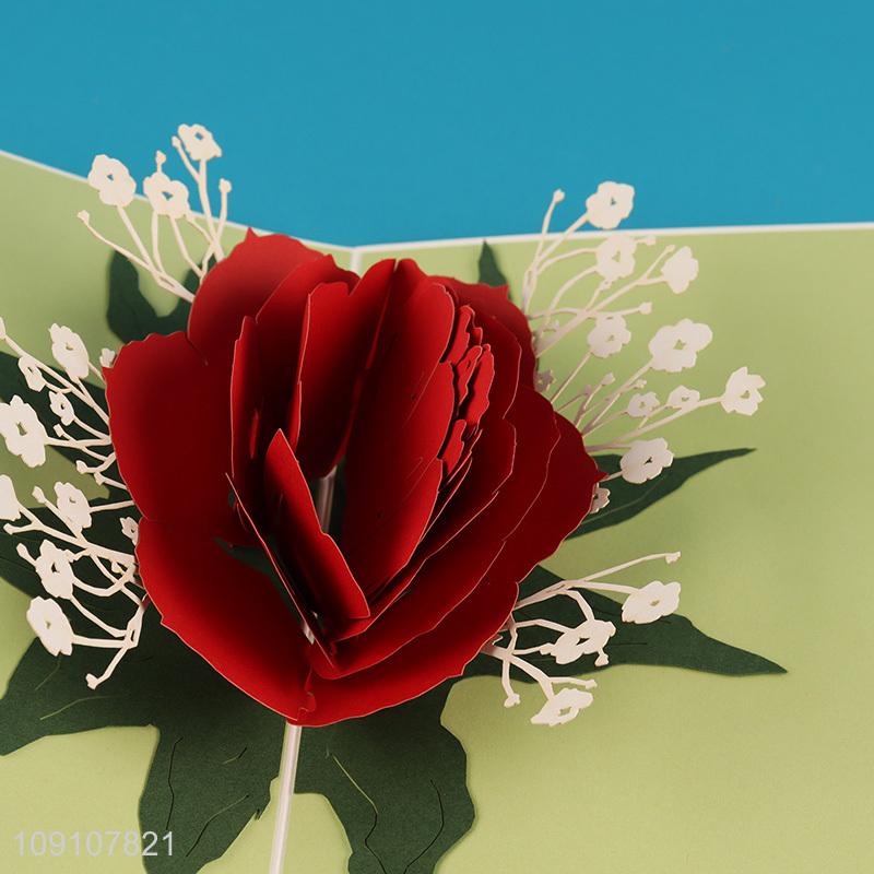 Hot Sale 3D Greeting Card Rose Flower Pop Up Card for Valentine's Day