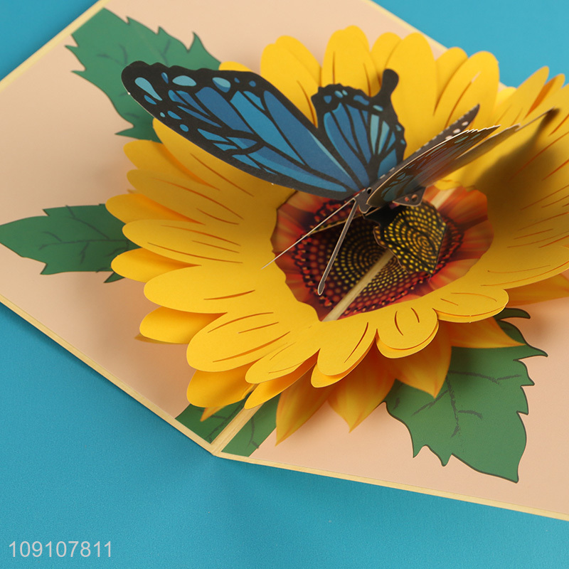 High Quality 3D Greeting Card Butterfly and Sunflower Pop Up Card