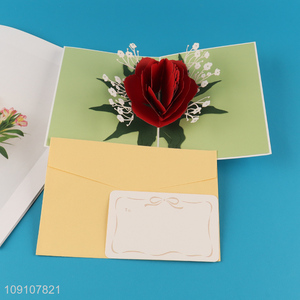 Hot Sale 3D Greeting Card Rose Flower Pop Up Card for Valentine's Day