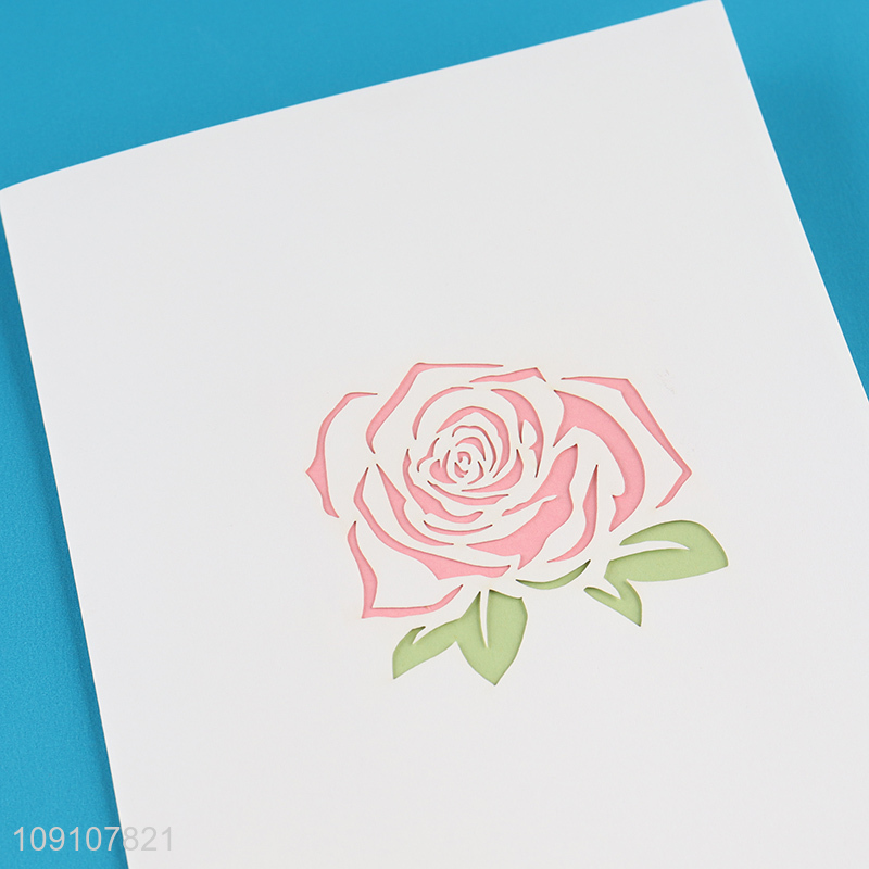 Hot Sale 3D Greeting Card Rose Flower Pop Up Card for Valentine's Day