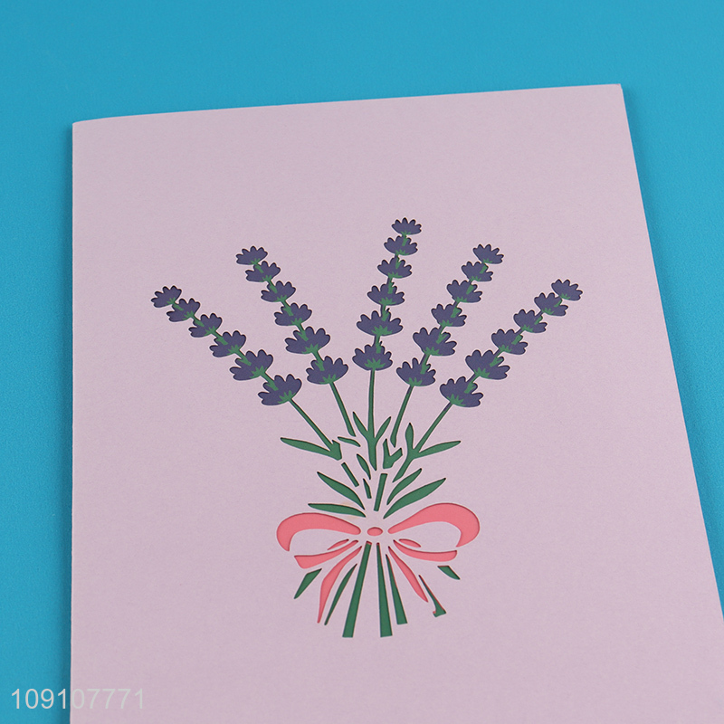 Factory Supply 3D Greeting Card Lavander Pop Up Card for Mother's Day