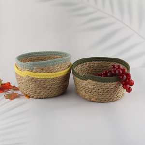 Wholesale Natural Woven Cattail Storage Basket for Shelves Closet Kitchen