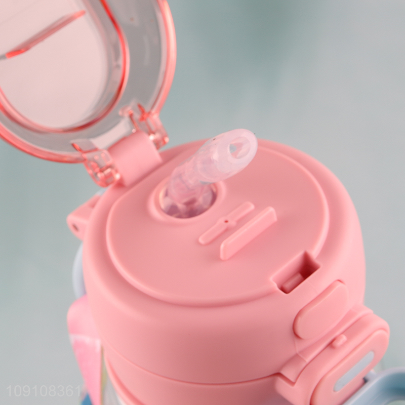 Factory Supply Plastic Kids Water Bottle with Silicone Straw & Strap