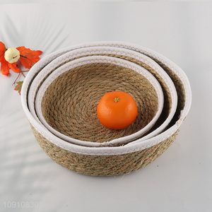 Online Wholesale Multi-Purpose Woven Basket Woven Cattail Storage Basket