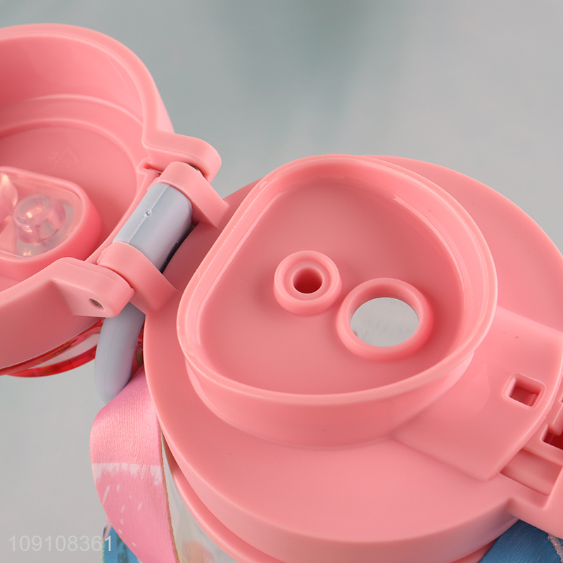 Factory Supply Plastic Kids Water Bottle with Silicone Straw & Strap