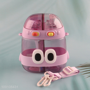 New Product Cute Water Bottle Dual Drink Bottles with Straw & Shoulder Strap