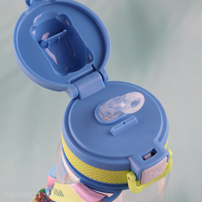 High Quality Cute Kids Water Bottle with Silicone Straw & Shoulder Strap