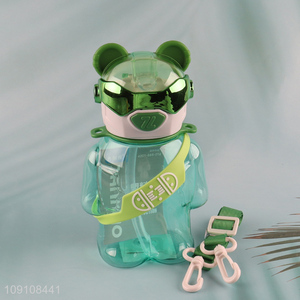 Wholesale Cute Bear Water Bottle Kids Water Bottle with Straw & Strap