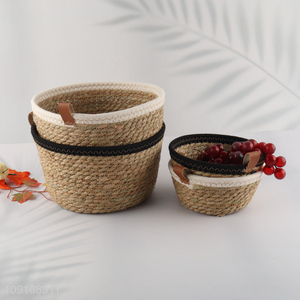 Good Quality Multi-Purpose Woven Cattail Storage Basket for Kitchen Countertop