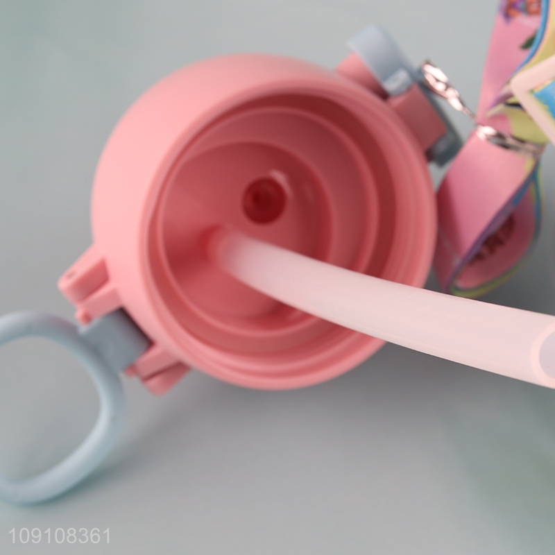 Factory Supply Plastic Kids Water Bottle with Silicone Straw & Strap