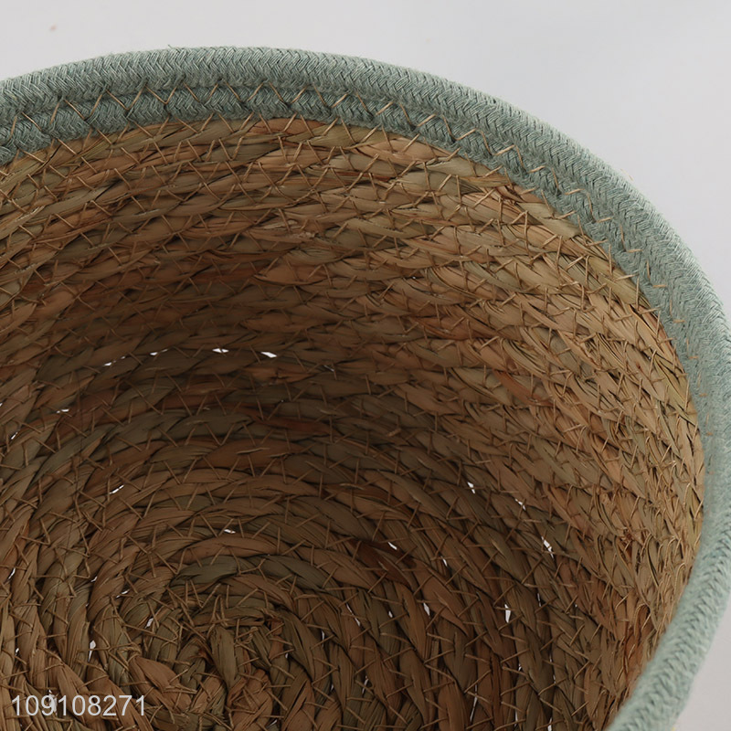 Wholesale Natural Woven Cattail Storage Basket for Shelves Closet Kitchen