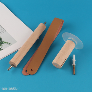 New Product Wood & Leather Wall Paper Towel Holder for Kitchen Bathroom