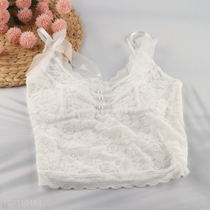 China Imports Women's Strap Crop Top Sexy Lace Corset Crop Top