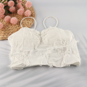 Factory Supply Women's Strap Crop Top Cami Bra with Pearl Strap