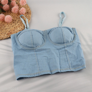 High Quality Womens Girls Denim Crop Top Strap Corset Crop Top