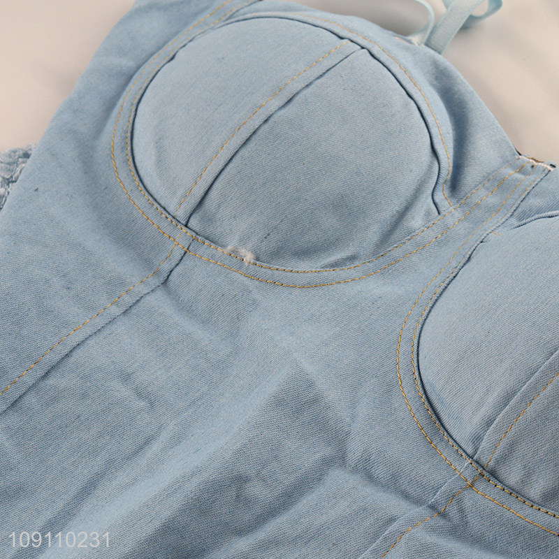 High Quality Womens Girls Denim Crop Top Strap Corset Crop Top