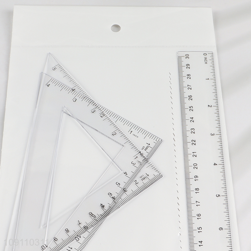 Factory Price 4PCS Plastic Ruler Math Set Math Geometry Set for Students