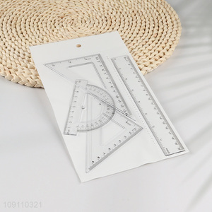 High Quality 4 Pieces Geometry Plastic Ruler Set Math Measuring Tools