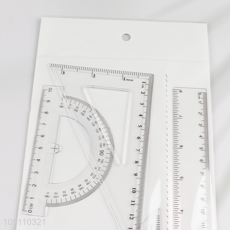 High Quality 4 Pieces Geometry Plastic Ruler Set Math Measuring Tools