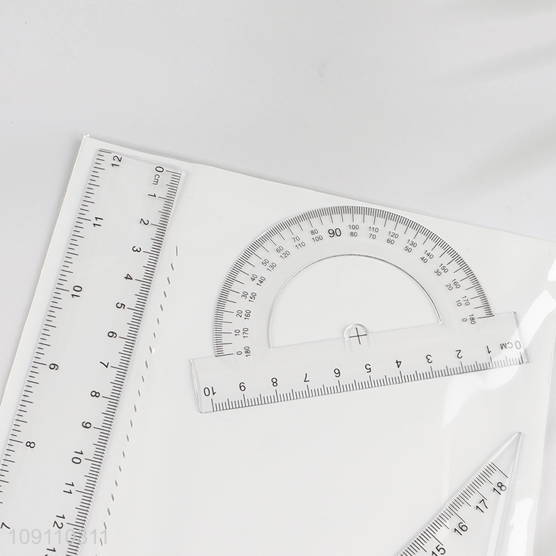 Factory Price 4PCS Plastic Ruler Math Set Math Geometry Set for Students